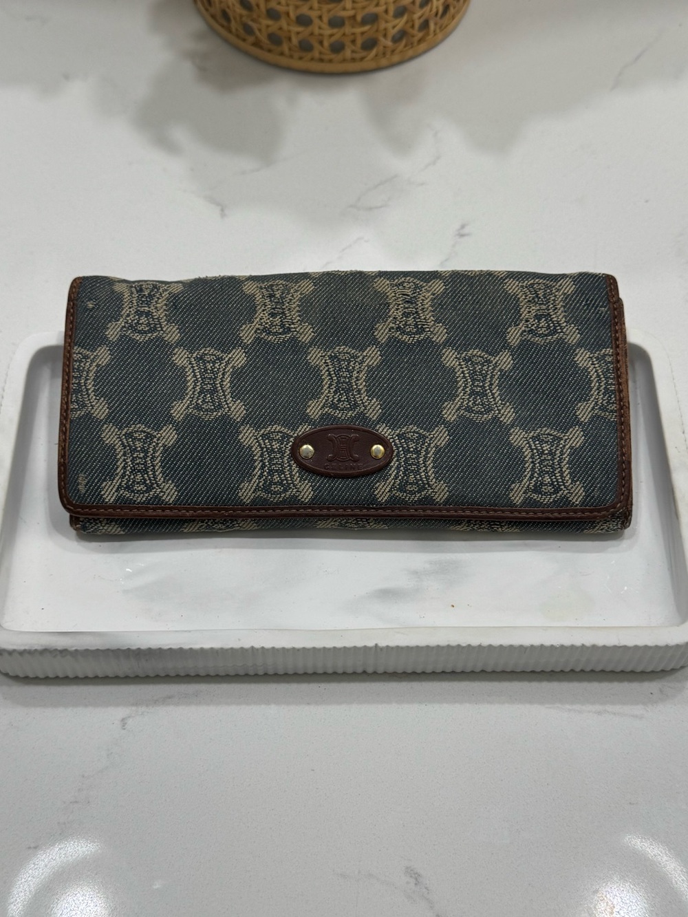 Denim Celine Triomphe Monogram Continental Wallet